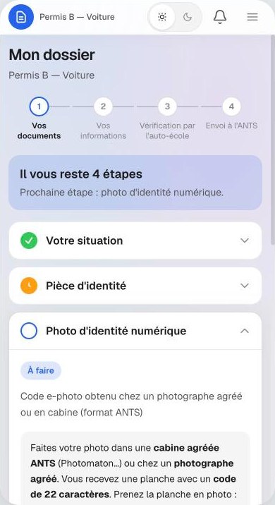 Liste des pièces de l'élève sur téléphone